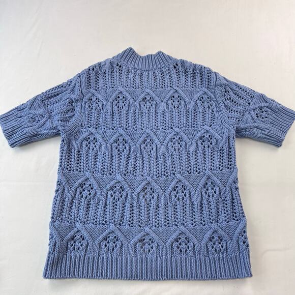 Evie Vintage Blue Eyelet Cardigan Sweater Short Sleeve Women's size Large - Picture 2 of 5